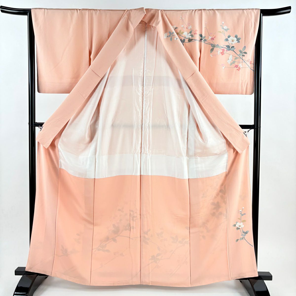 訪問服 身長162.5cm 袖長64cm M 雙層 落款有 枝花 霞 染分 逐漸淡化 淺粉色 純蠶絲 優品級