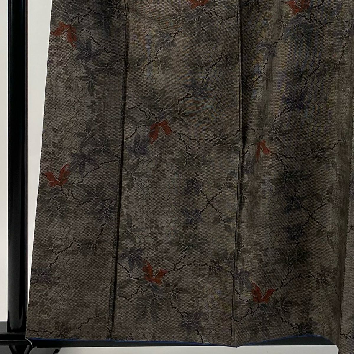 【美品】 紬織 身長159cm 袖長65cm M 雙層 枝花 焦茶 純蠶絲 秀品級