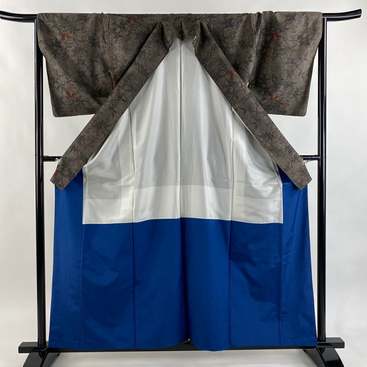 【美品】 紬織 身長159cm 袖長65cm M 雙層 枝花 焦茶 純蠶絲 秀品級