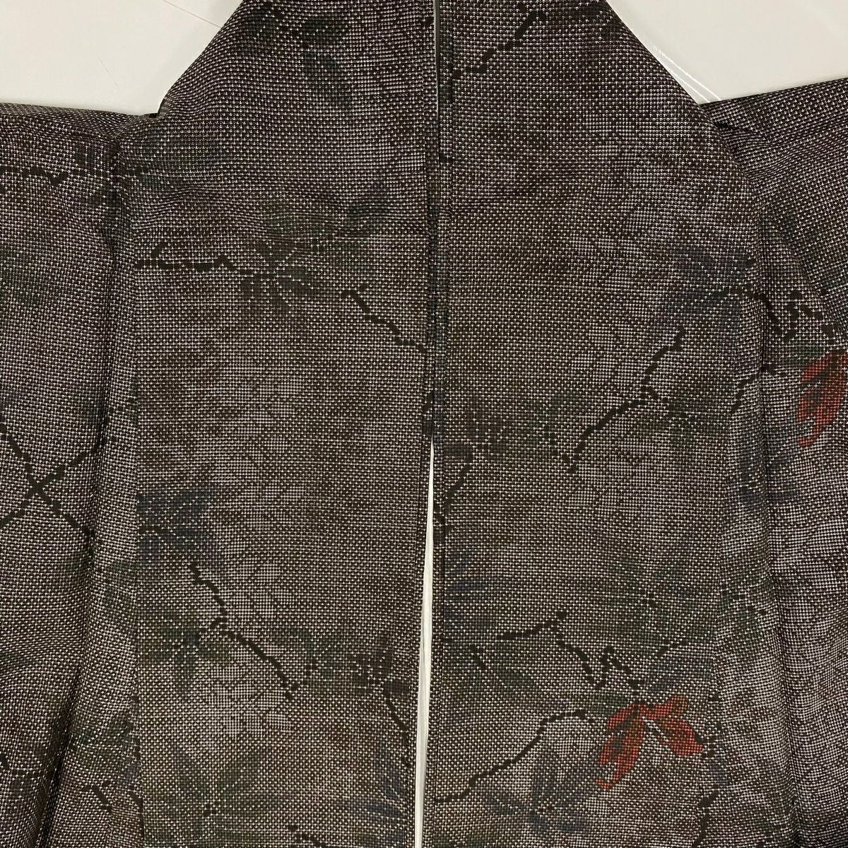 【美品】 紬織 身長159cm 袖長65cm M 雙層 枝花 焦茶 純蠶絲 秀品級