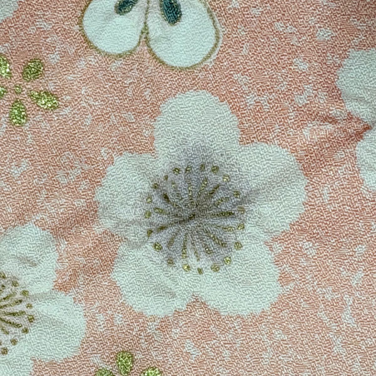 訪問服 身長162cm 袖長67.5cm L 雙層 充棉仕立 椿 流水 金彩裝飾 絞染 鮭粉色 純蠶絲 優品級