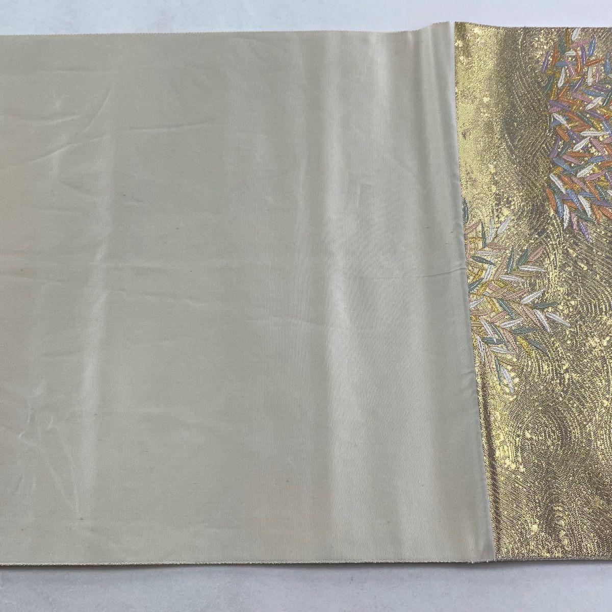 袋帶 秀品級 關西仕立 松樹竹子梅花 鳥 金絲 金金箔 金色 六通 純蠶絲