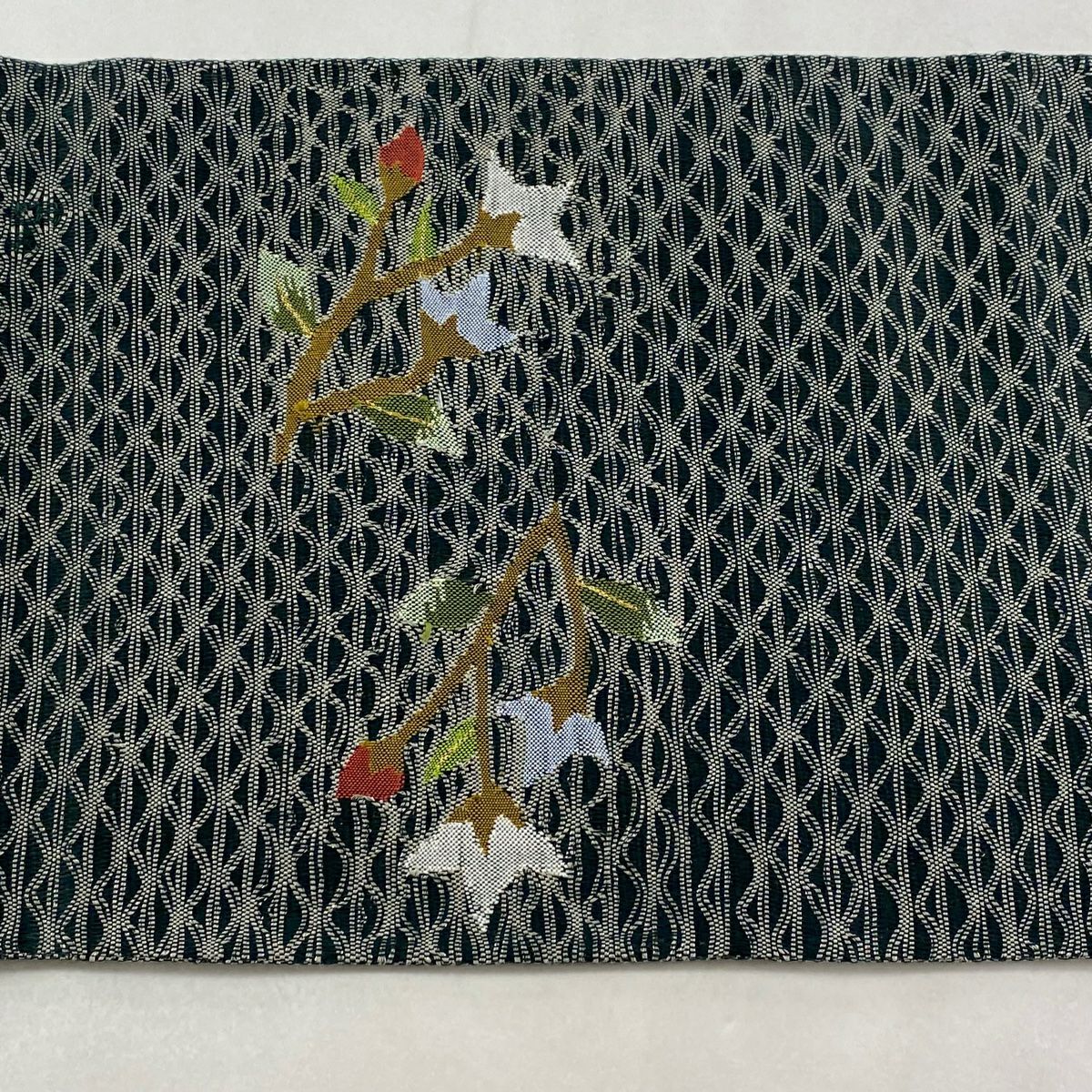 袋帶 秀品級 草花紋紋 金金箔 深綠 お太鼓柄 純蠶絲