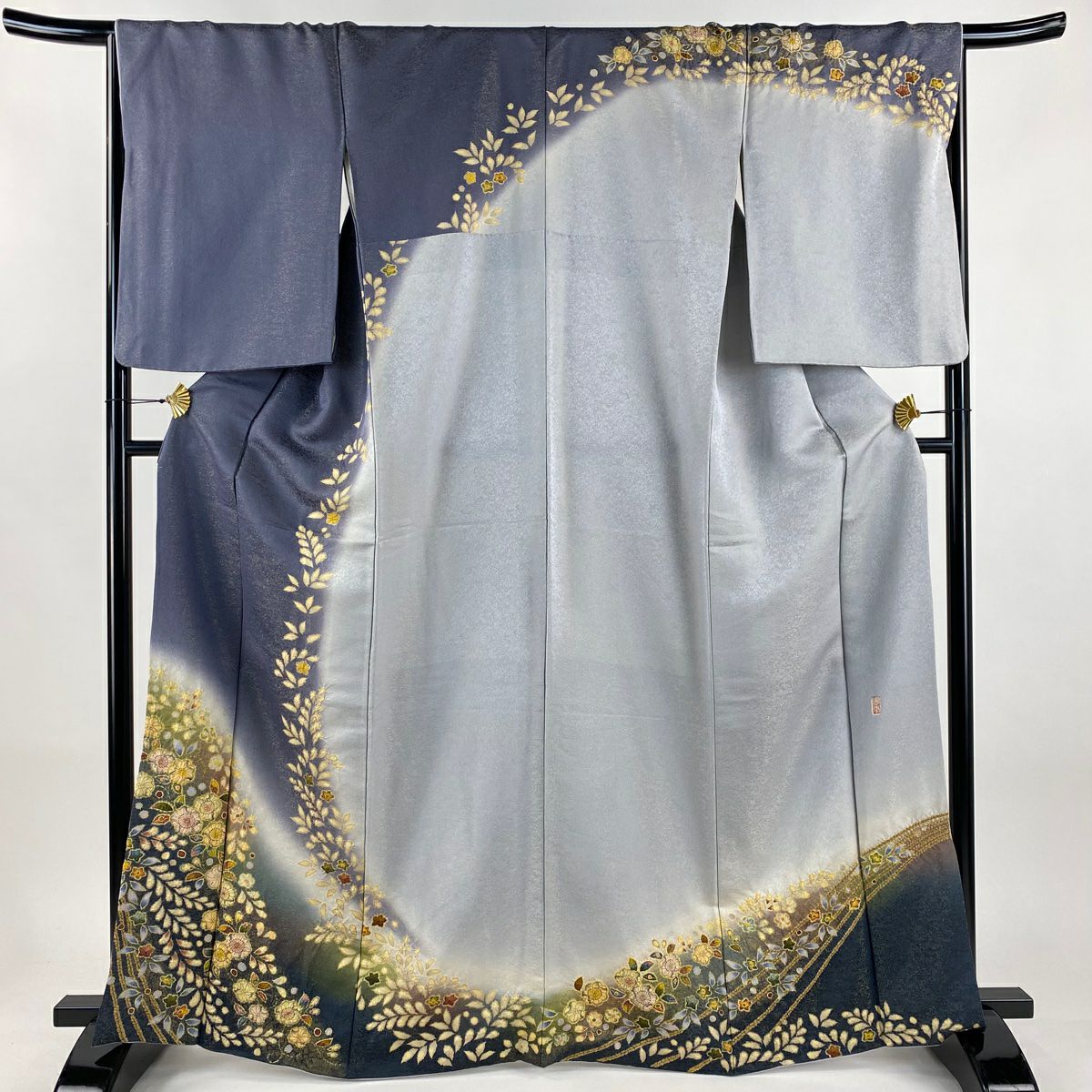 訪問服 身長165.5cm 袖長67.5cm L 雙層 德永憲峯 落款あり 辻花染 金通し 漸層 灰紫 純蠶絲 逸品級