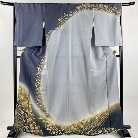 訪問服 身長165.5cm 袖長67.5cm L 雙層 德永憲峯 落款あり 辻花染 金通し 漸層 灰紫 純蠶絲 逸品級