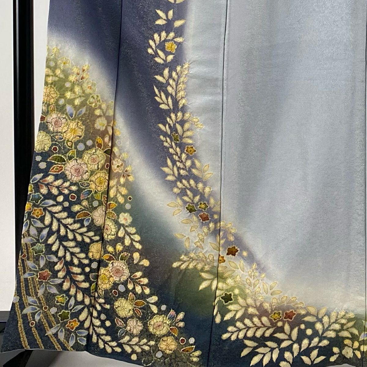 訪問服 身長165.5cm 袖長67.5cm L 雙層 德永憲峯 落款あり 辻花染 金通し 漸層 灰紫 純蠶絲 逸品級