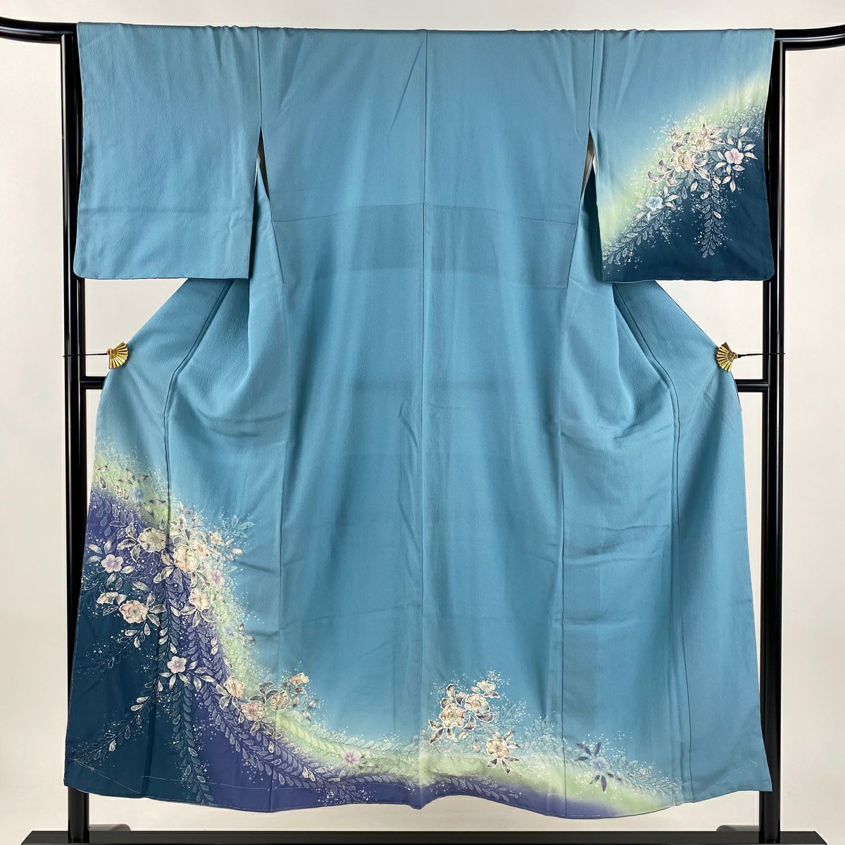 訪問服 身長150cm 袖長63.5cm S 雙層 辻花染 漸層 水藍 純蠶絲 名品級