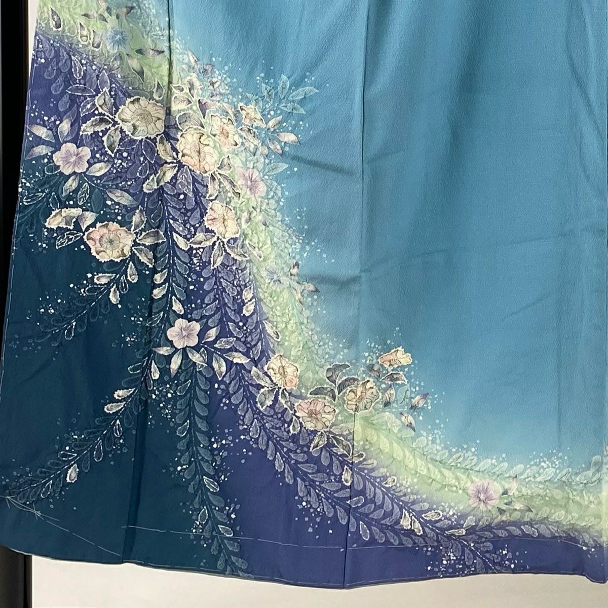 訪問服 身長150cm 袖長63.5cm S 雙層 辻花染 漸層 水藍 純蠶絲 名品級