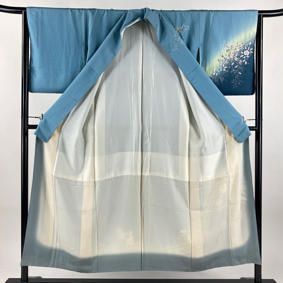 訪問服 身長150cm 袖長63.5cm S 雙層 辻花染 漸層 水藍 純蠶絲 名品級