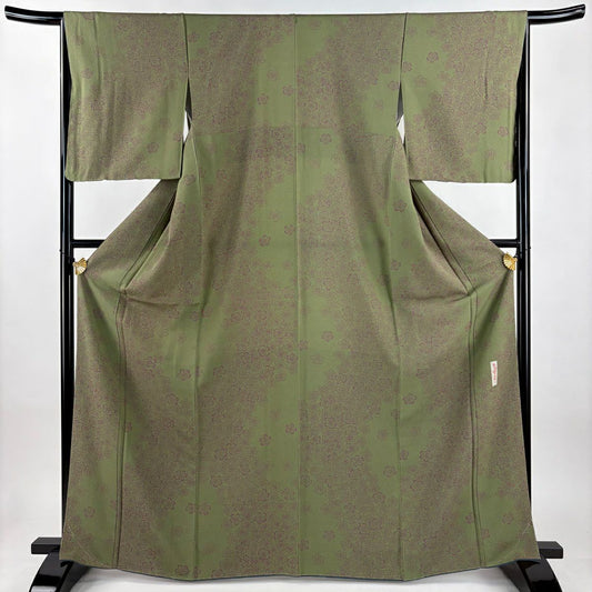 【美品】 小紋 身長166.5cm 袖長65cm M 雙層 辻村ジュサブロー 落款あり 櫻花 絞織 蓬色 純蠶絲 名品級