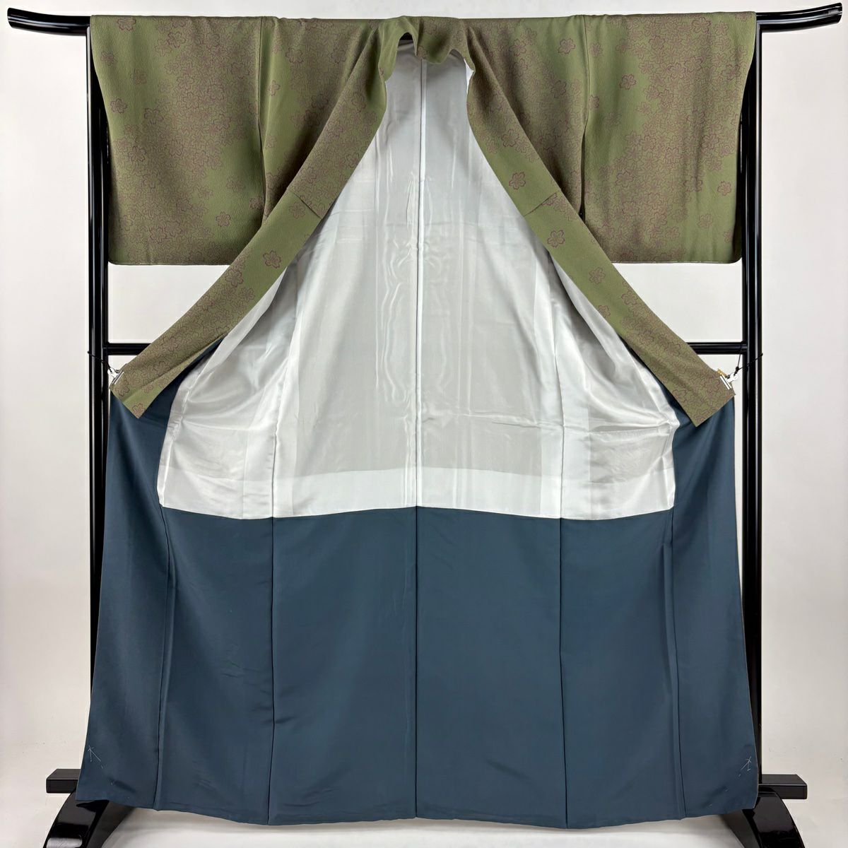 【美品】 小紋 身長166.5cm 袖長65cm M 雙層 辻村ジュサブロー 落款あり 櫻花 絞織 蓬色 純蠶絲 名品級
