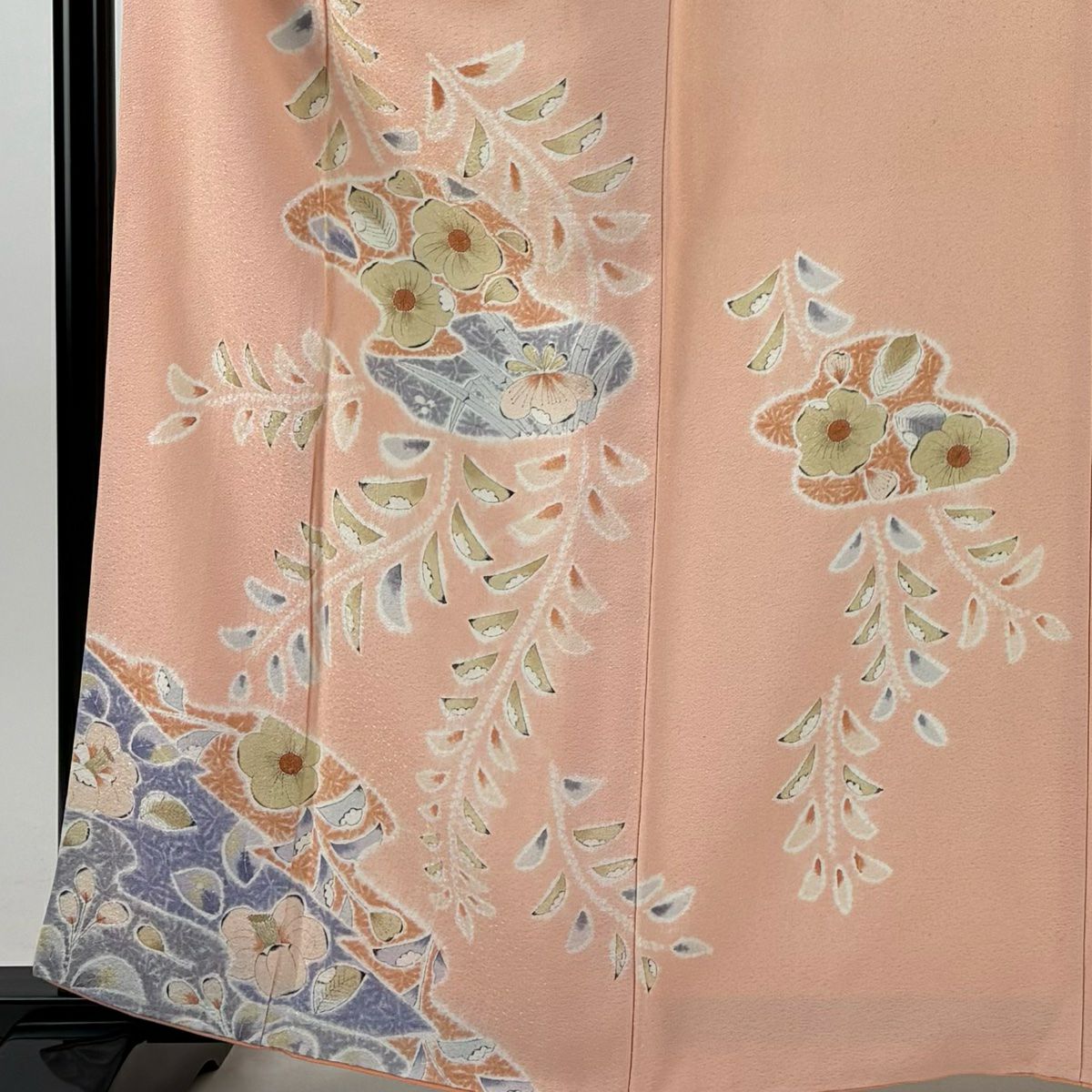【美品】 付下 身長163cm 袖長64.5cm M 雙層 落款 草花紋紋 絞染 漸層 鮭粉色 純蠶絲 名品級