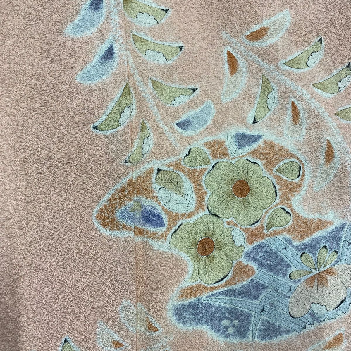 【美品】 付下 身長163cm 袖長64.5cm M 雙層 落款 草花紋紋 絞染 漸層 鮭粉色 純蠶絲 名品級