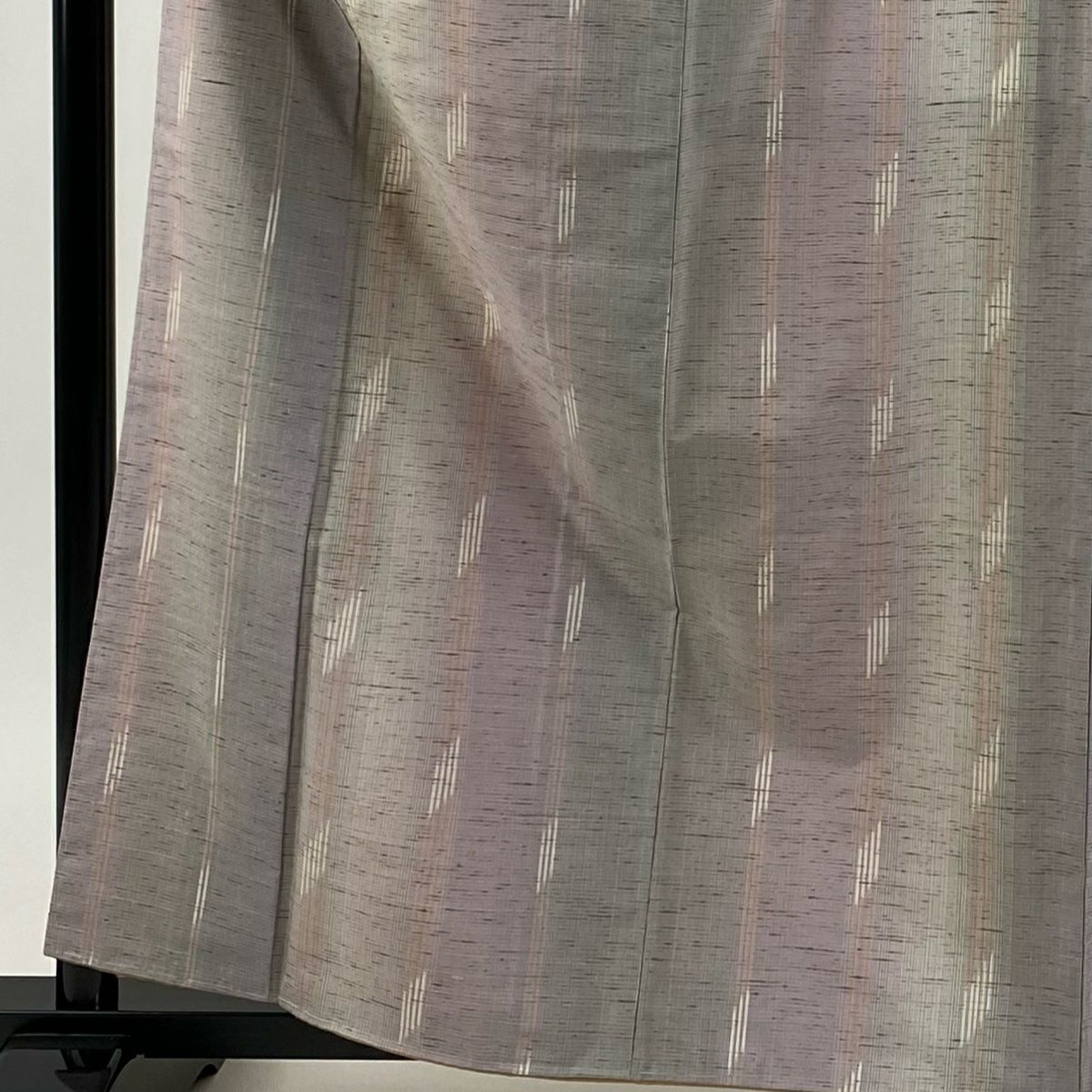 【美品】 紬織 身長161.5cm 袖長64cm M 雙層 條紋 幾何圖案 淺紫 純蠶絲 名品級