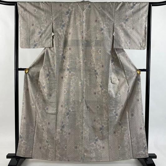 【美品】 紬織織 身長163cm 袖長63.5cm S 雙層 櫻花唐草紋 灰櫻 純蠶絲 名品級