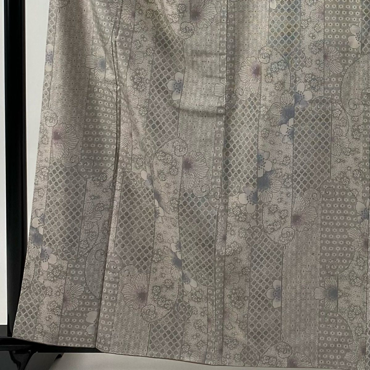 【美品】 紬織織 身長163cm 袖長63.5cm S 雙層 櫻花唐草紋 灰櫻 純蠶絲 名品級