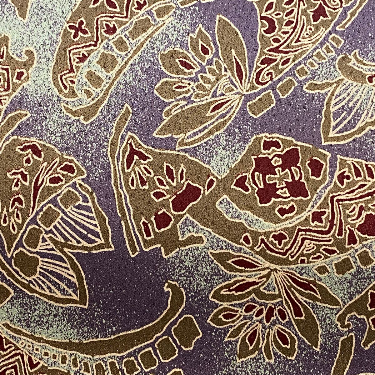 【美品】 袋帶 名品級 草花紋 紫 全通 純蠶絲