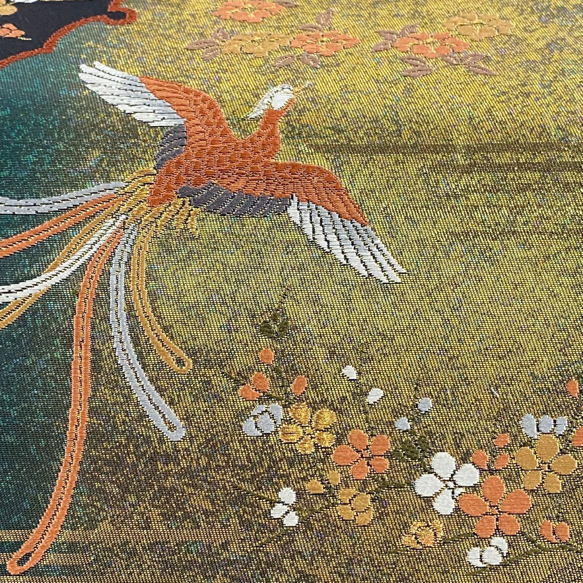 袋帶 名品級 花鳥 雪輪 金銀糸 刺繡 黑 六通 純蠶絲