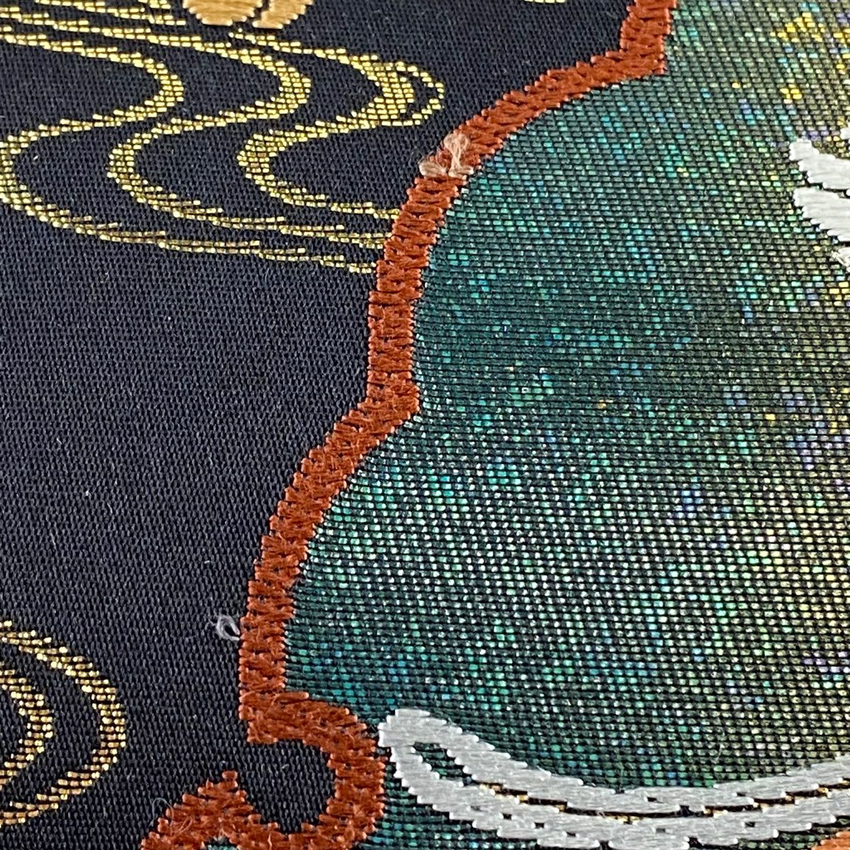 袋帶 名品級 花鳥 雪輪 金銀糸 刺繡 黑 六通 純蠶絲