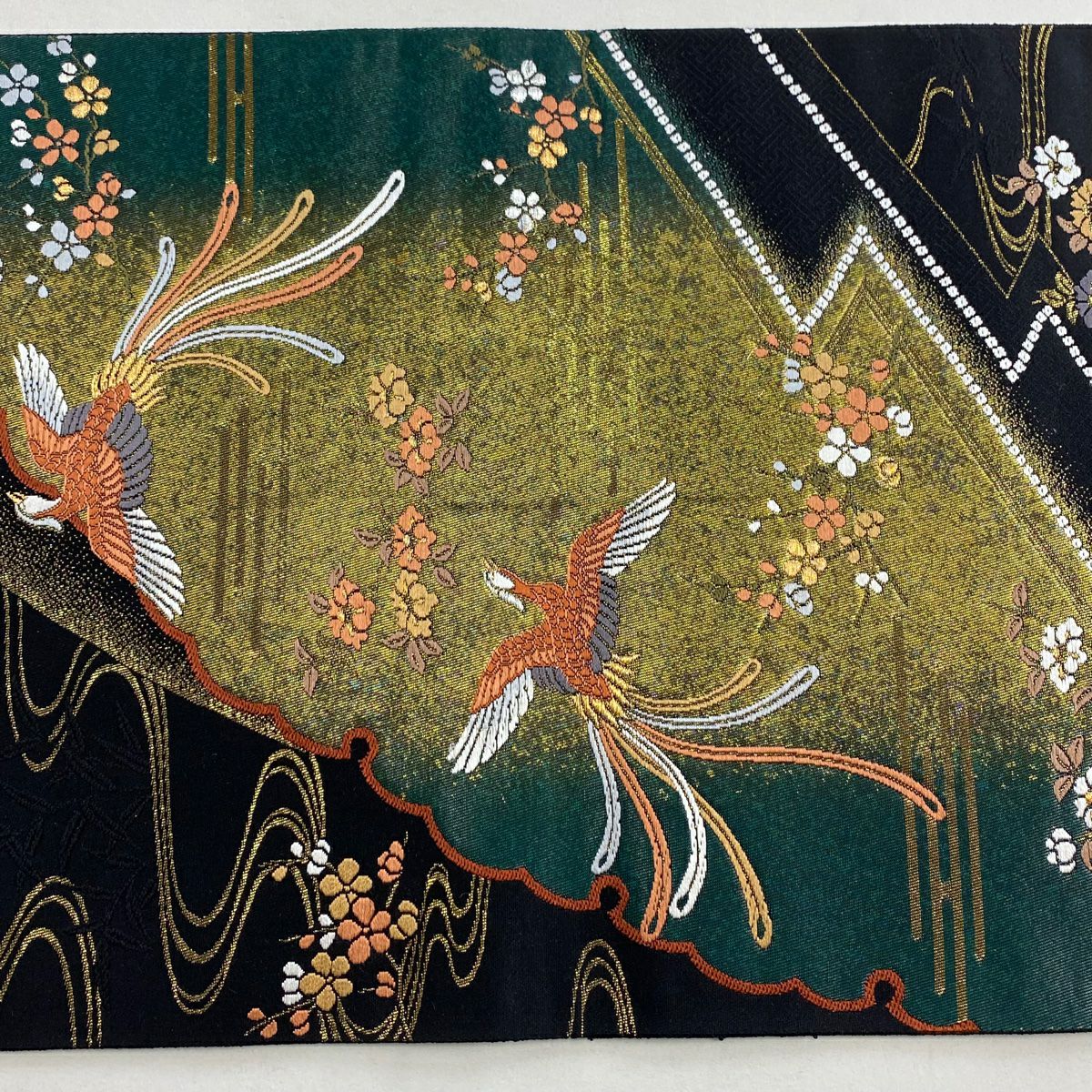 袋帶 名品級 花鳥 雪輪 金銀糸 刺繡 黑 六通 純蠶絲