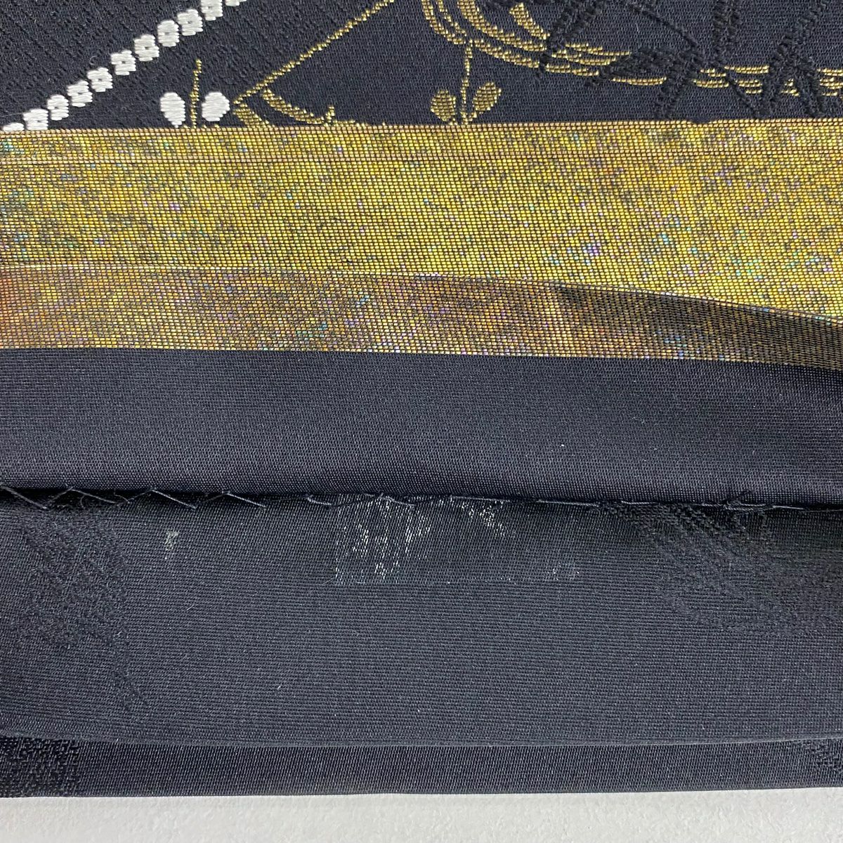 袋帶 名品級 花鳥 雪輪 金銀糸 刺繡 黑 六通 純蠶絲