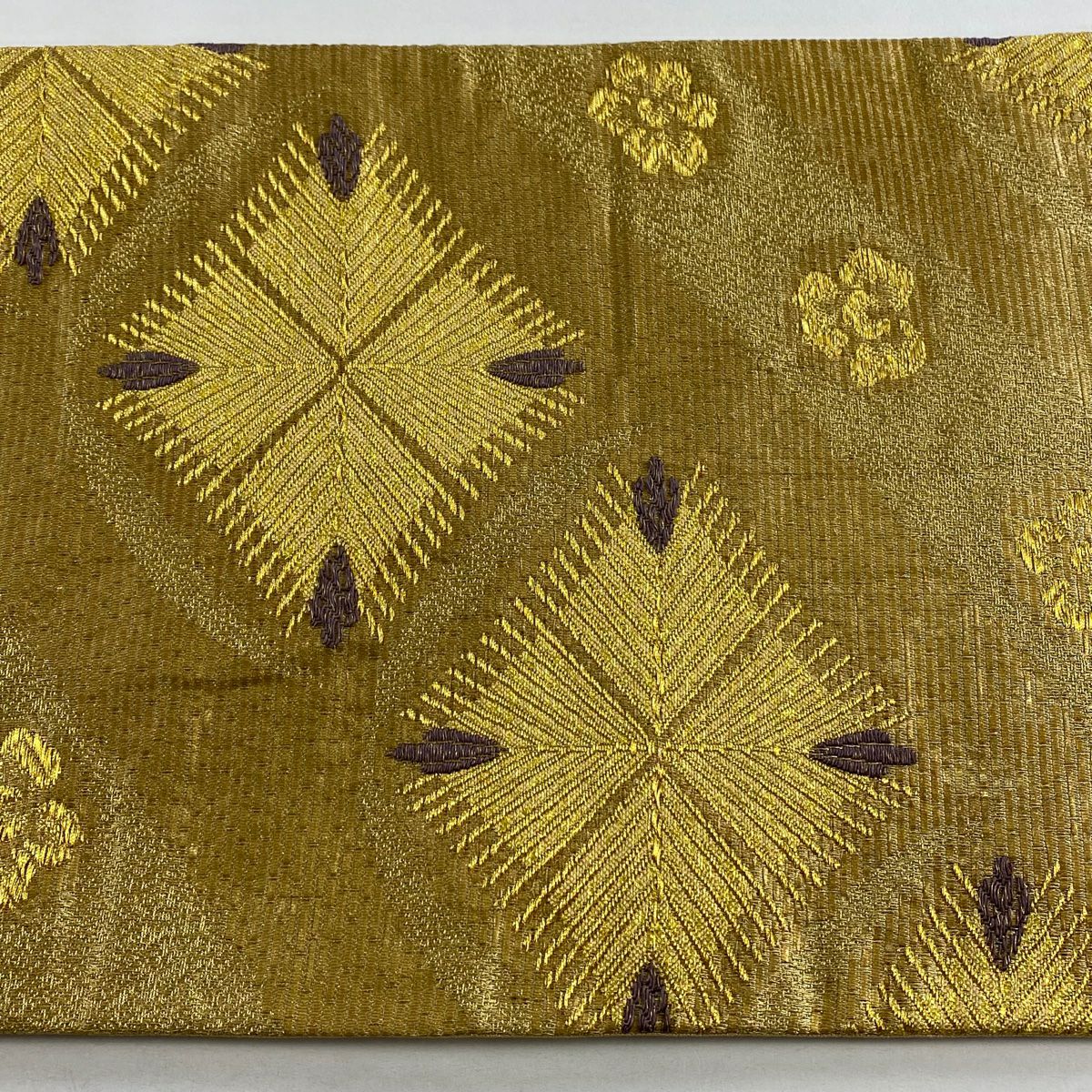 【美品】 袋帶 名品級 若松樹菱 花 金絲 金金箔 金色 六通 純蠶絲
