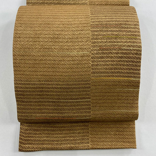 袋帶 優品級 條紋 茶 お太鼓圖案 純蠶絲