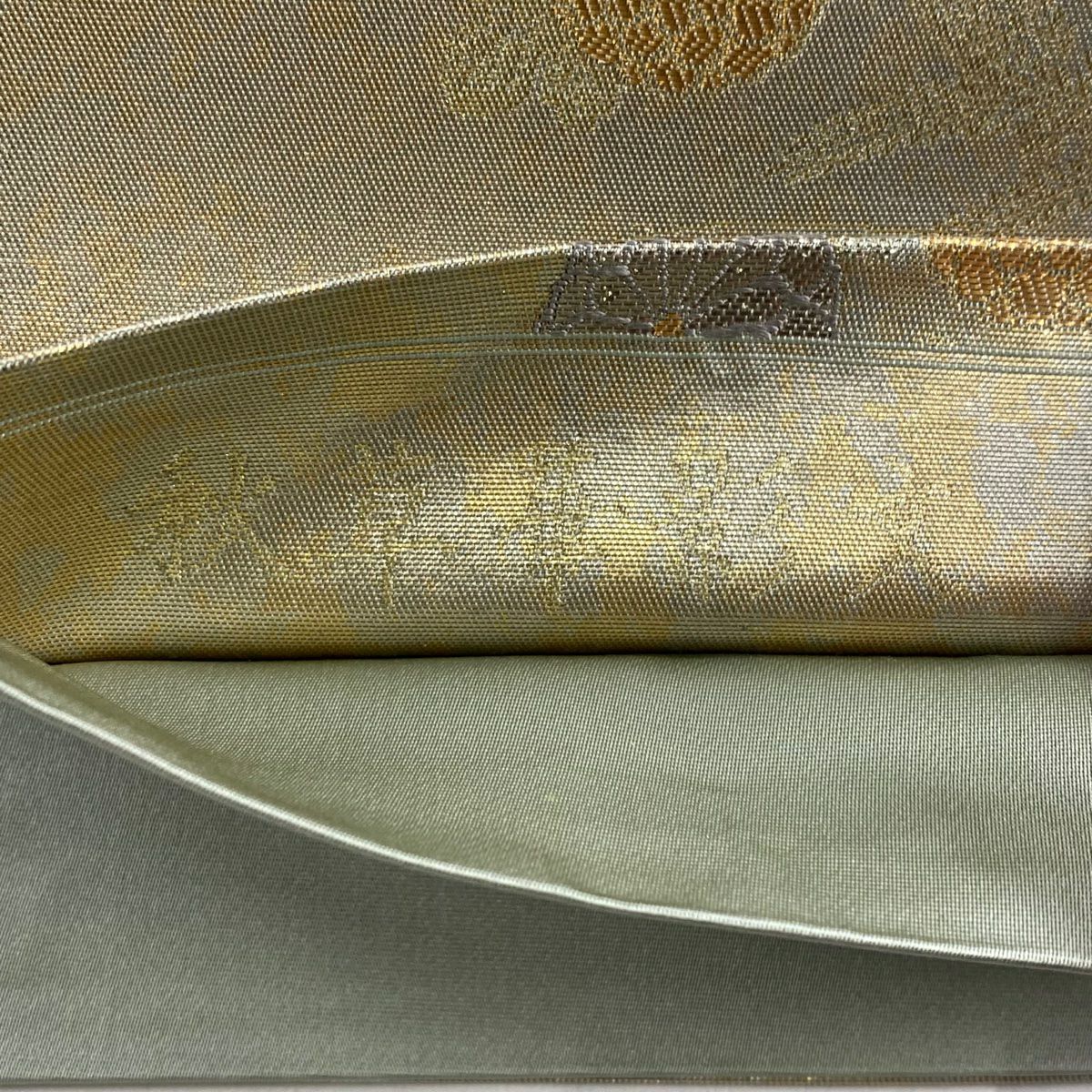 【美品】 袋帶 秀品級 鈴乃屋 秋草 茶筒 金銀糸 金金箔 灰色 大鼓圖案 純蠶絲