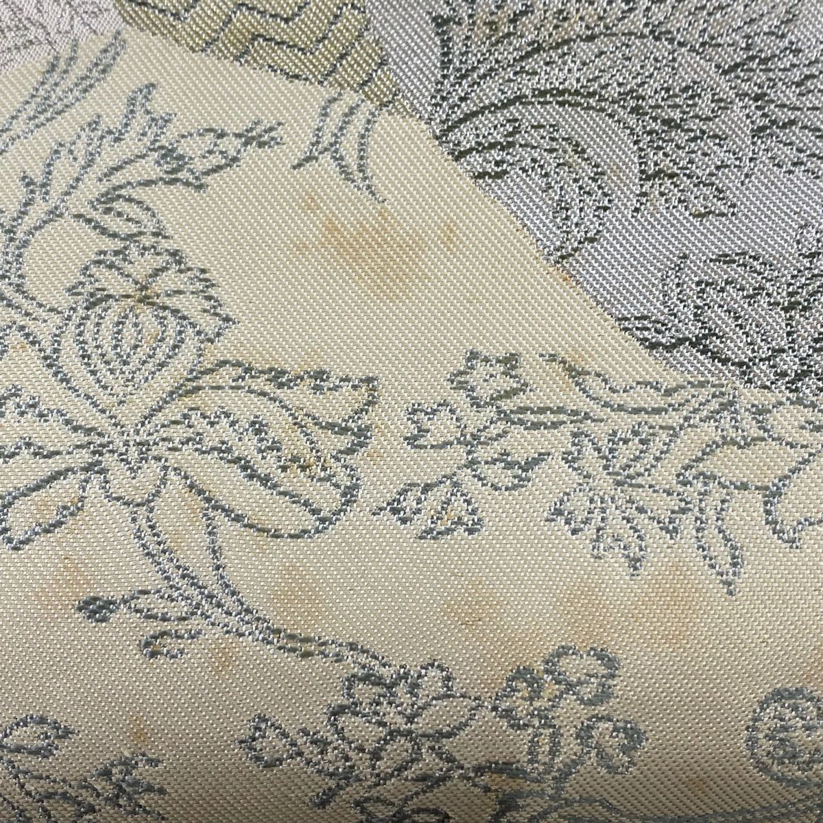 袋帶 秀品級 川島織物 落款 草花紋 道長 銀糸 金金箔 粉米色 六通 純蠶絲