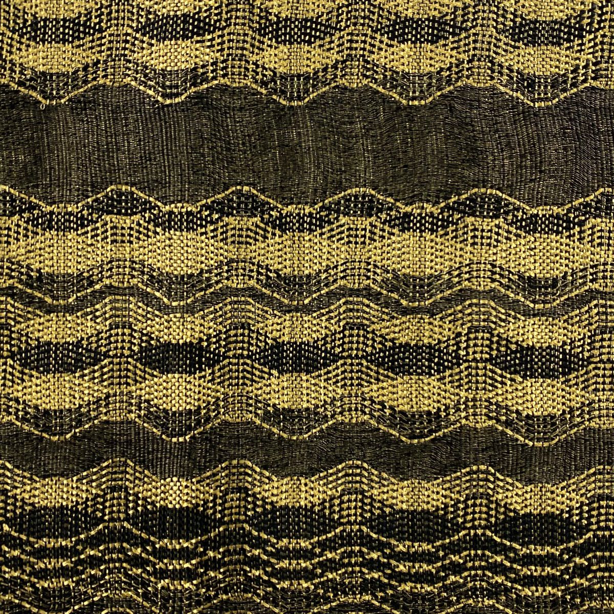【美品】 袋帶 秀品級 幾何學 縞 金絲 黑色 大鼓圖案 純蠶絲