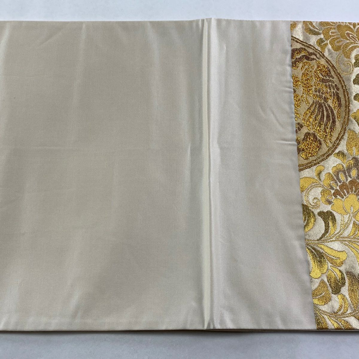 【美品】 袋帶 秀品級 瑞華鳳凰圓紋 金絲 金金箔 金色 六通 純蠶絲