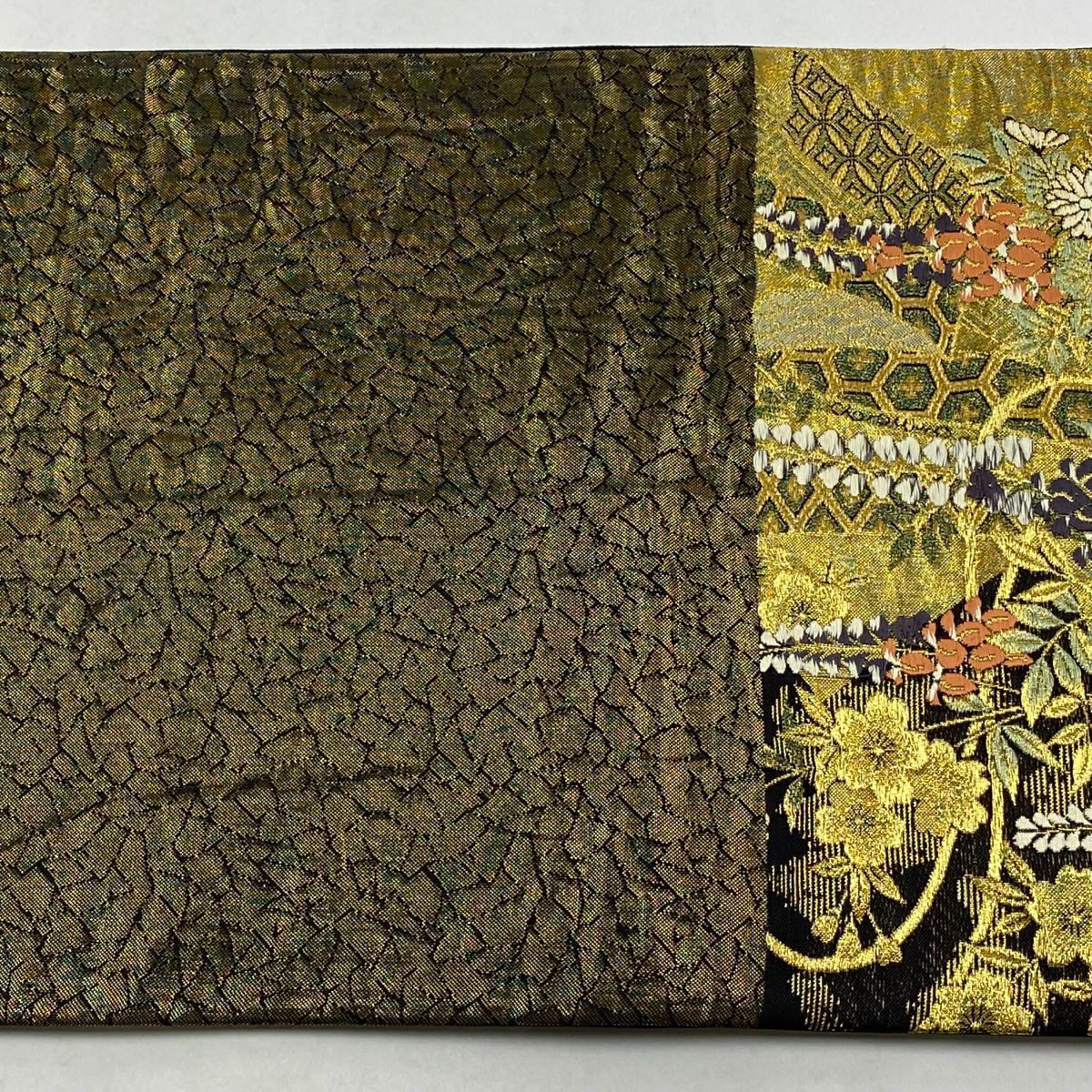 【美品】 袋帶 秀品級 大和 御所車 牡丹 金絲 金金箔 金色 六通 純蠶絲