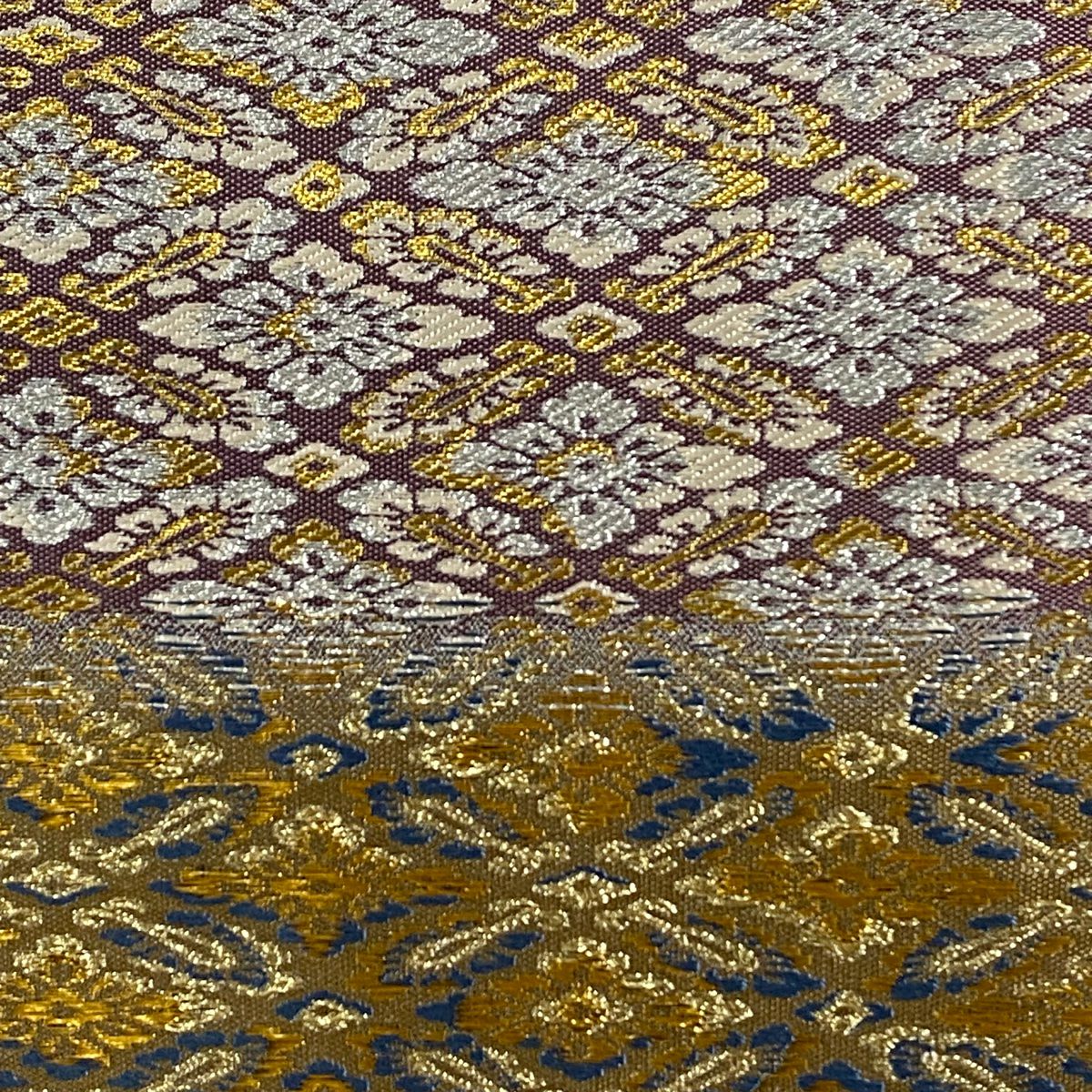 【美品】 袋帶 秀品級 證書齊全 花菱 葉紋 金絲 金金箔 灰綠 六通 純蠶絲
