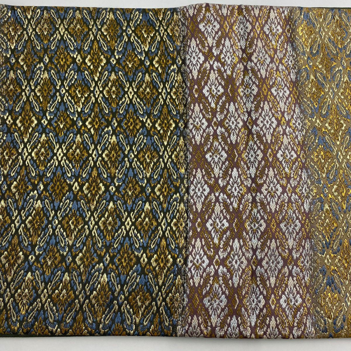【美品】 袋帶 秀品級 證書齊全 花菱 葉紋 金絲 金金箔 灰綠 六通 純蠶絲