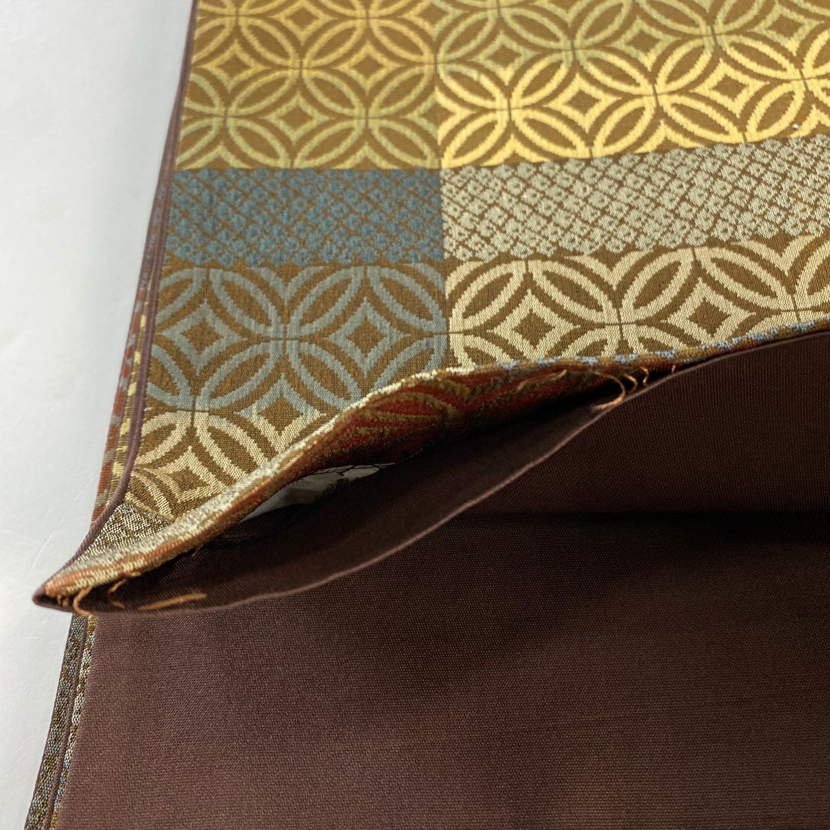 【美品】 袋帶 秀品級 七寶紋 疋田 茶 全通 純蠶絲