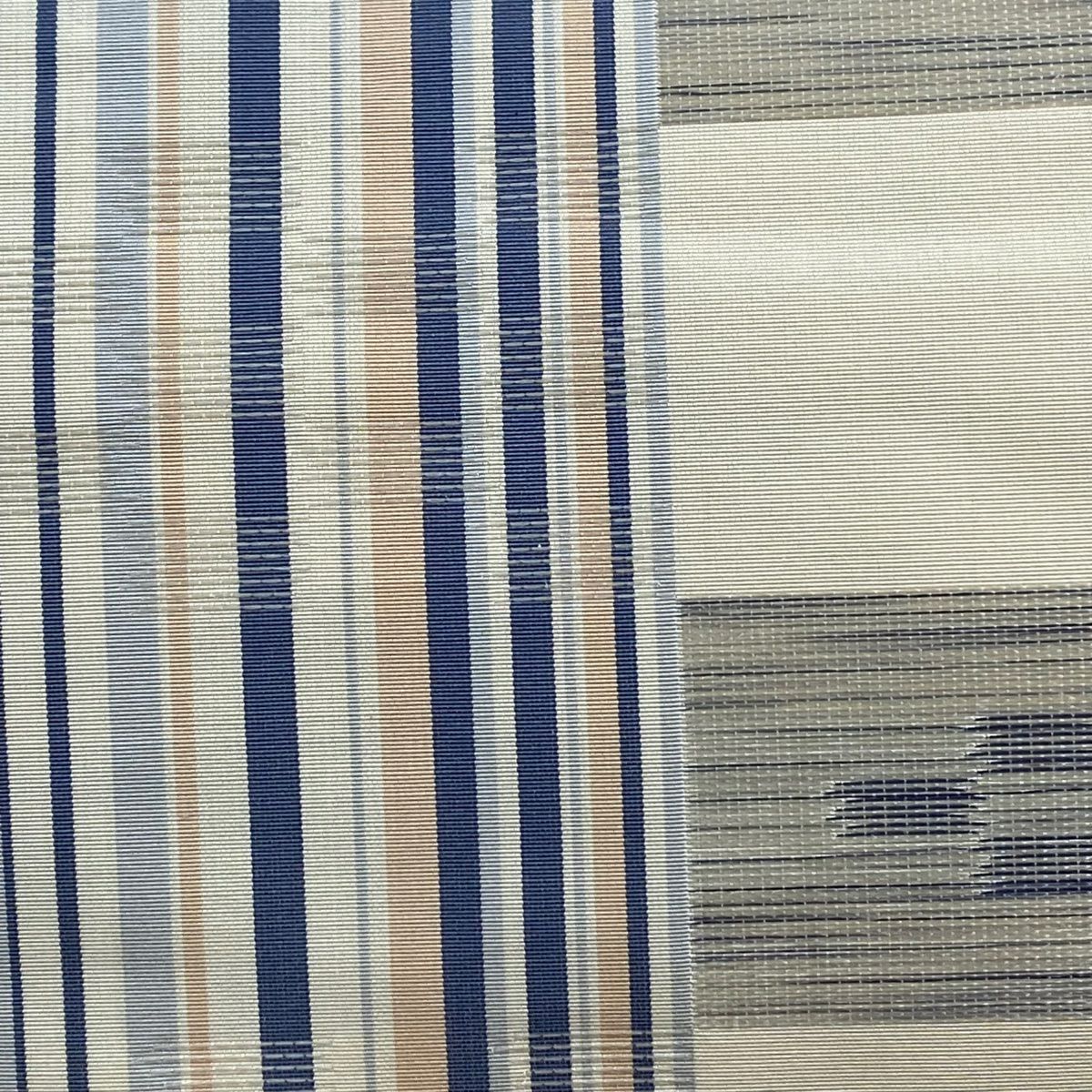 【美品】 袋帶 名古屋帶 秀品級 條紋 幾何圖案 奶油色 純蠶絲