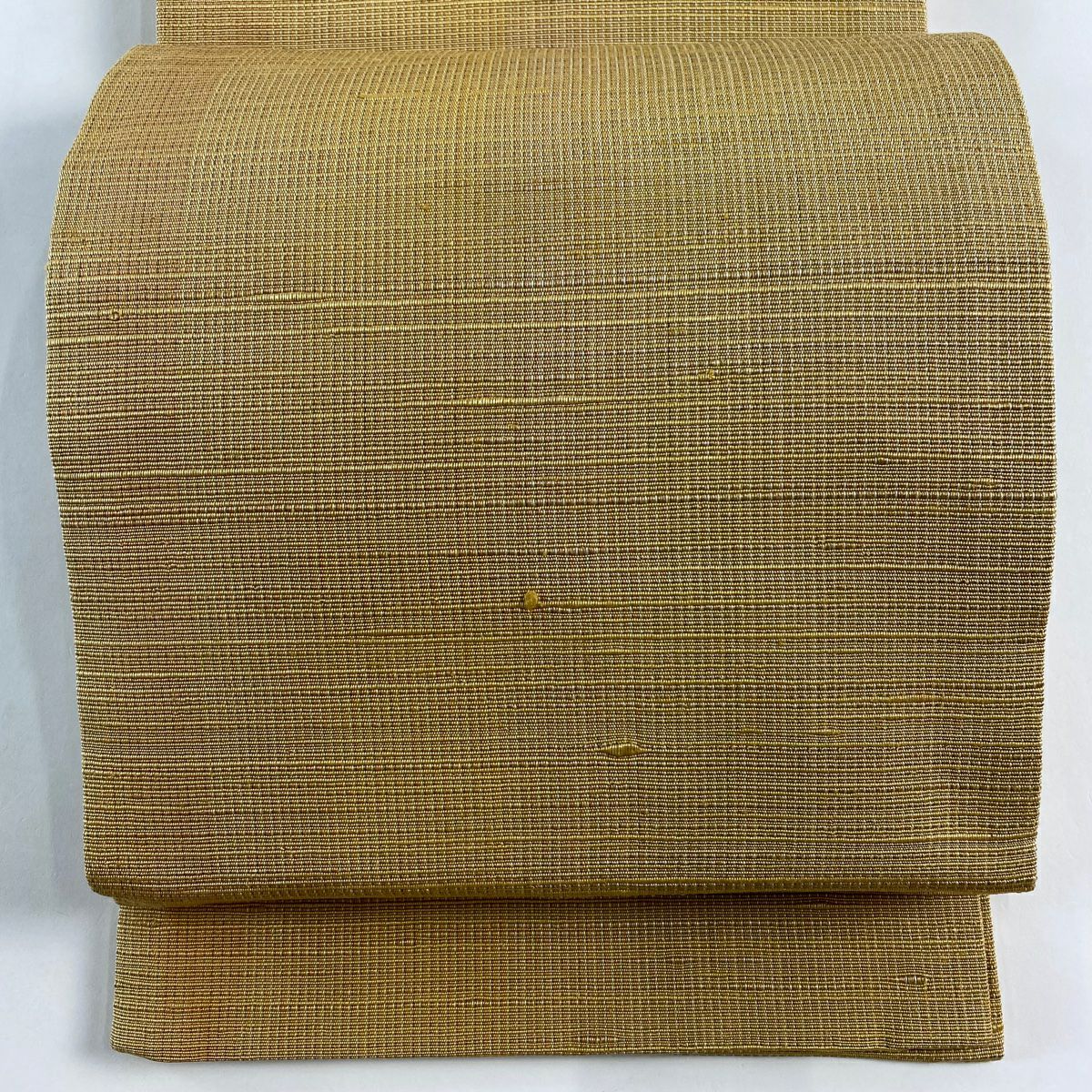 【美品】 開口名古屋帶 優品級 紬織織 幾何圖案 山吹色 純蠶絲