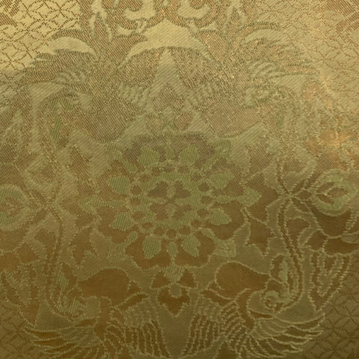 【美品】 袋帶 秀品級 落款あり 本家加納 華紋 鳥 金金箔 茶綠 六通 純蠶絲