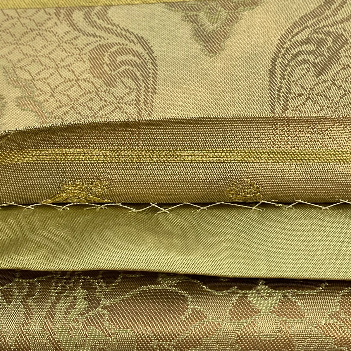 【美品】 袋帶 秀品級 落款あり 本家加納 華紋 鳥 金金箔 茶綠 六通 純蠶絲