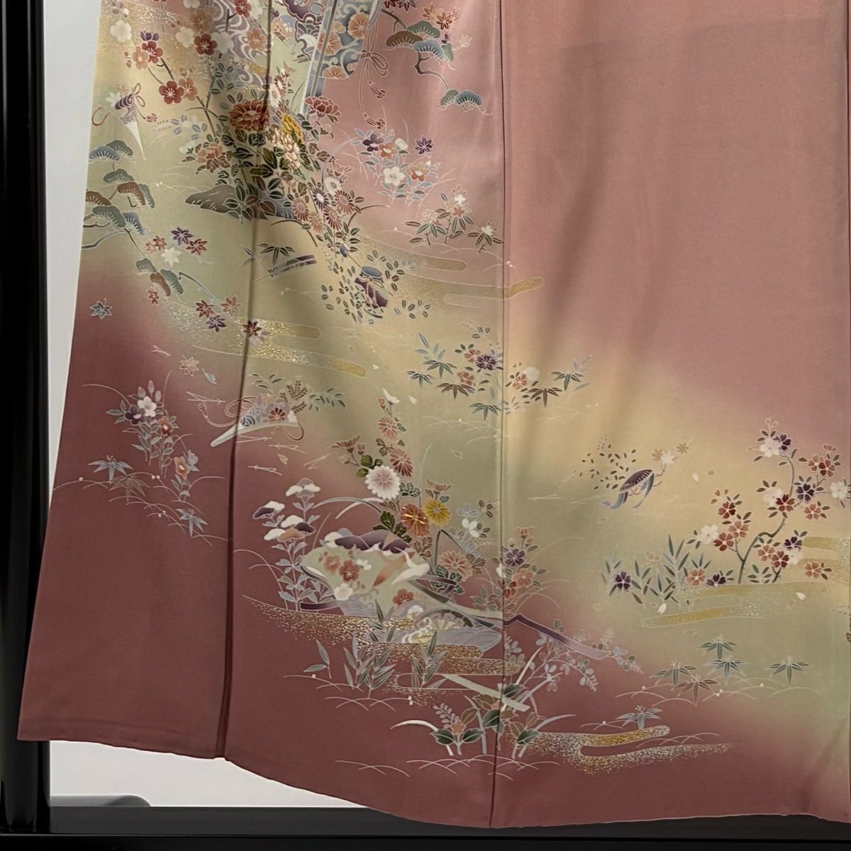 訪問服 身長154cm 袖長63cm S 雙層 誰袖 草花紋紋 金絲 金銀彩 粉紅 純蠶絲 秀品級