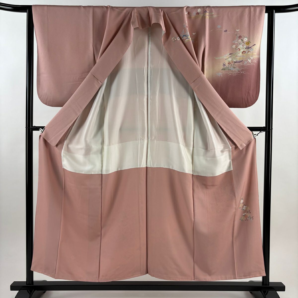 訪問服 身長154cm 袖長63cm S 雙層 誰袖 草花紋紋 金絲 金銀彩 粉紅 純蠶絲 秀品級