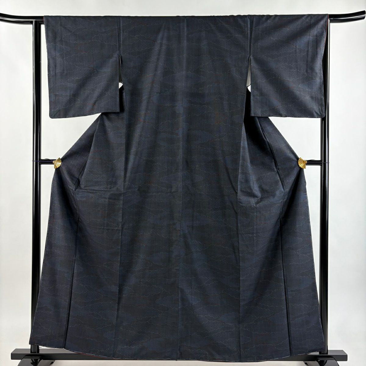 【美品】 紬織織 身長160cm 袖長63.5cm S 雙層 雲文 深藍 純蠶絲 秀品級
