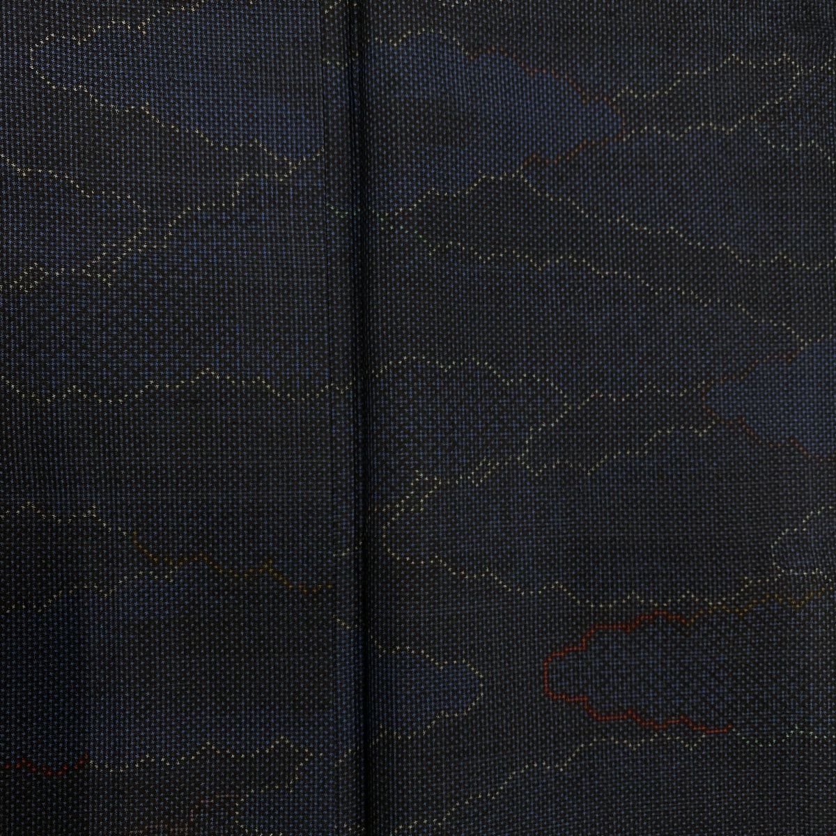 【美品】 紬織織 身長160cm 袖長63.5cm S 雙層 雲文 深藍 純蠶絲 秀品級