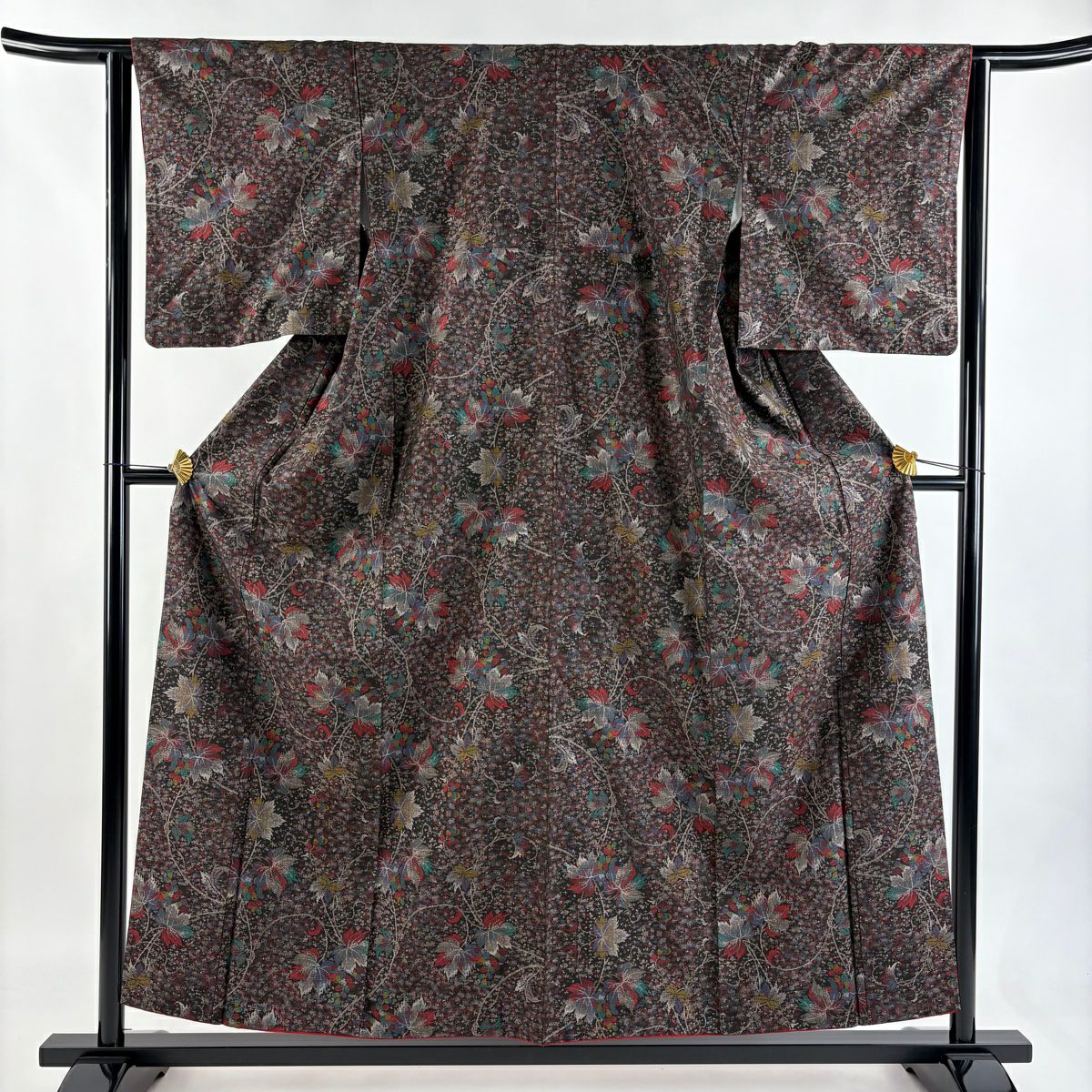 【美品】 紬織 身長156.5cm 袖長63.5cm S 雙層 葡萄 焦茶 純蠶絲 秀品級