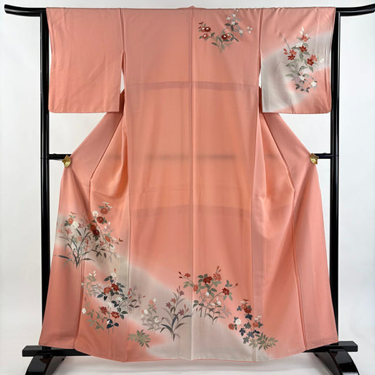 【美品】訪問服 身長161.5cm 袖長63cm S 雙層 菊花 桔梗 金銀彩 漸層 鮭粉色 純蠶絲 秀品級