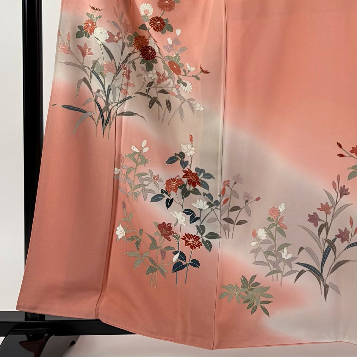 【美品】訪問服 身長161.5cm 袖長63cm S 雙層 菊花 桔梗 金銀彩 漸層 鮭粉色 純蠶絲 秀品級
