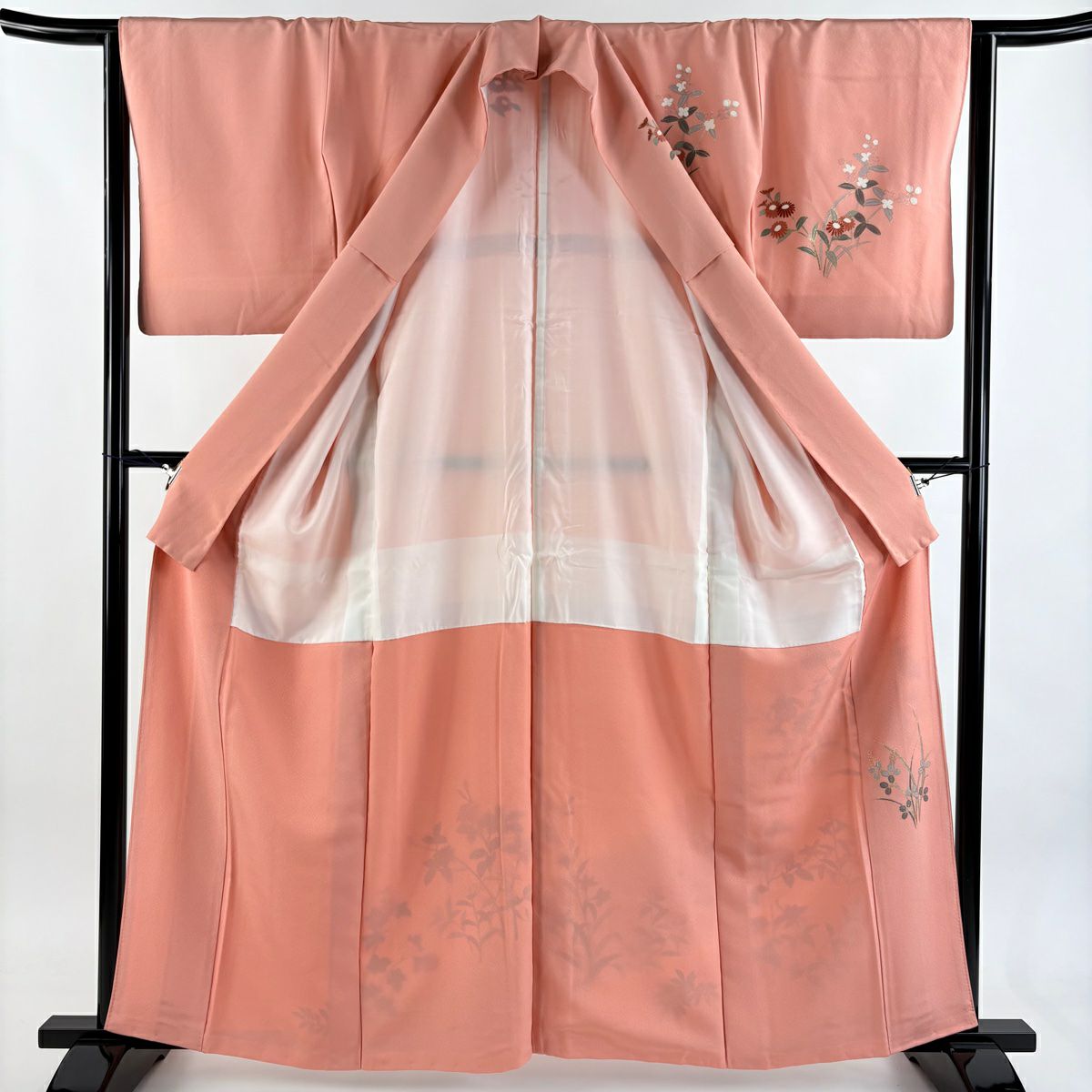 【美品】訪問服 身長161.5cm 袖長63cm S 雙層 菊花 桔梗 金銀彩 漸層 鮭粉色 純蠶絲 秀品級