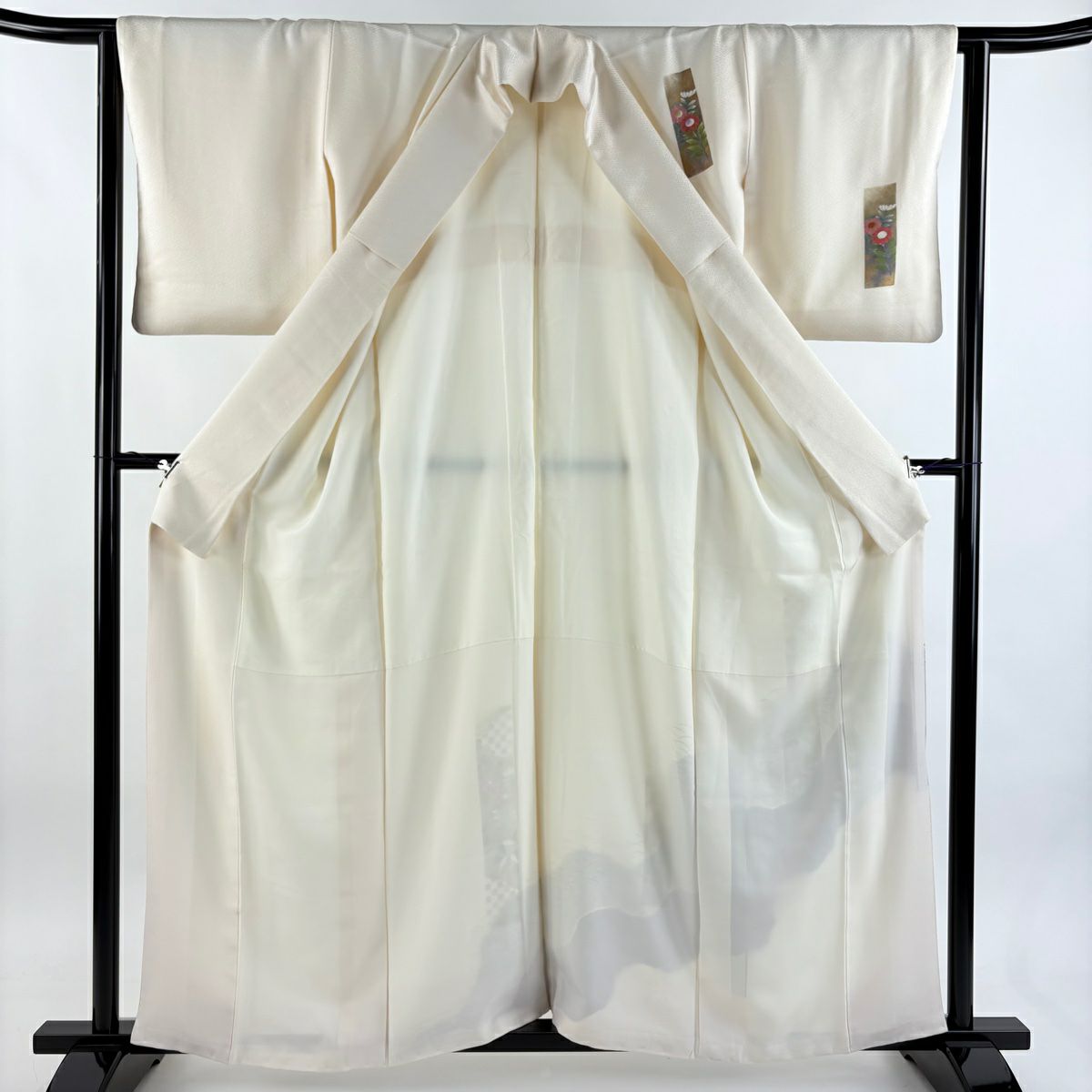 付下 身長160cm 袖長62.5cm S 雙層 短冊 草花紋紋 金銀彩 絞染 奶油色 純蠶絲 優品級