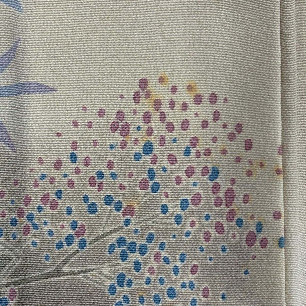 色留袖禮服 身長168.5cm 袖長68cm L 雙層 落款あり 枝花 水邊的風景 漸層 米色 純蠶絲 優品級 一つ紋