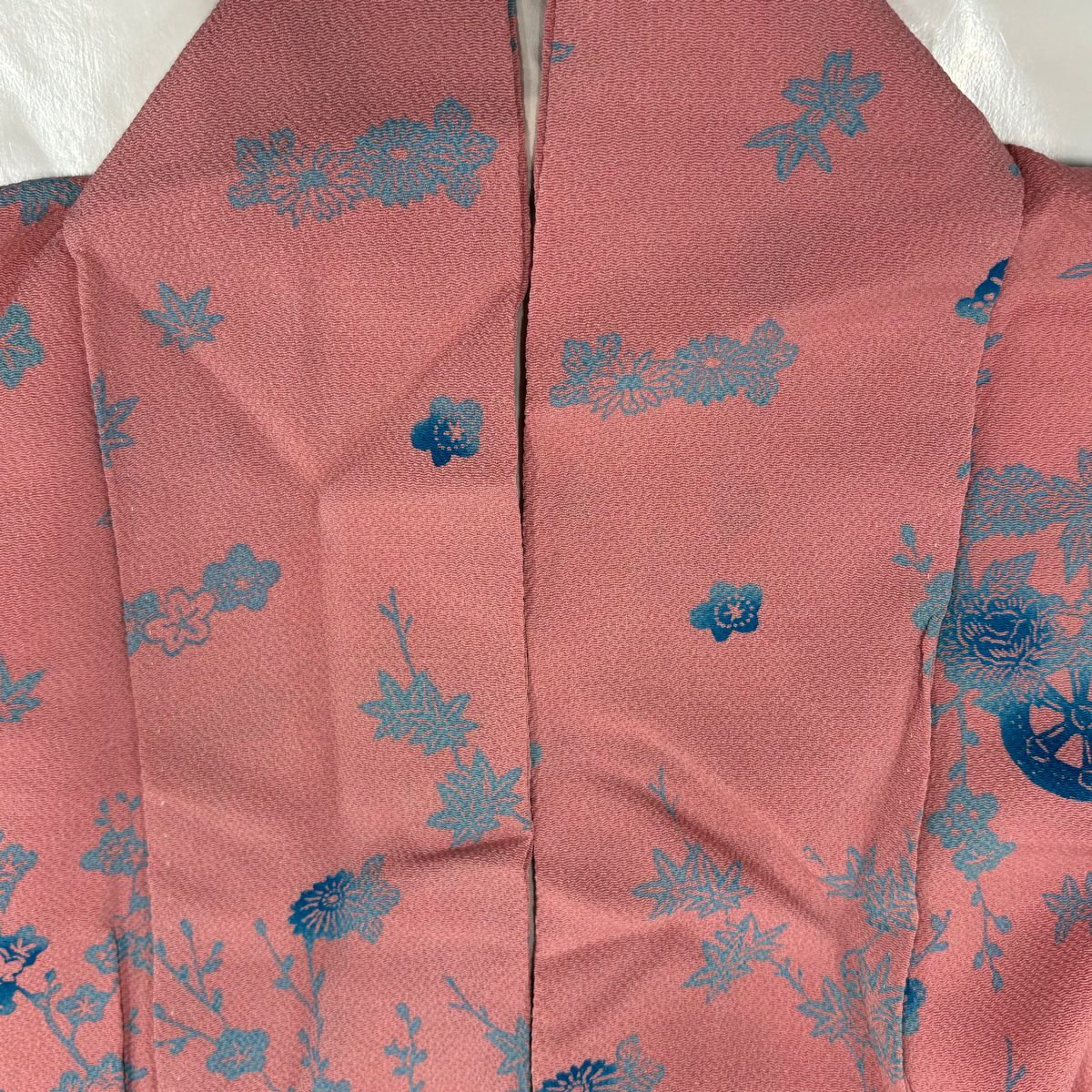 【美品】 小紋 身長157.5cm 袖長63.5cm S 雙層 花車 蝶 絞染 漸層 粉紅 純蠶絲 優品級